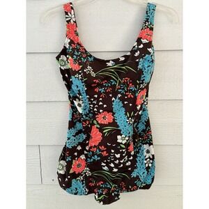 Vintage Sears 1960's Womens One Piece Swimsuit Sz 16/38 Multi-color Skirt Floral